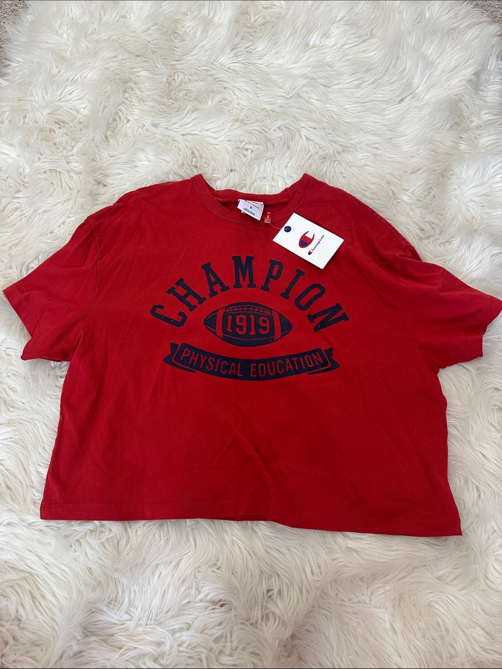 NWT Champion Red Tee with Navy 'Physical Education' Graphic